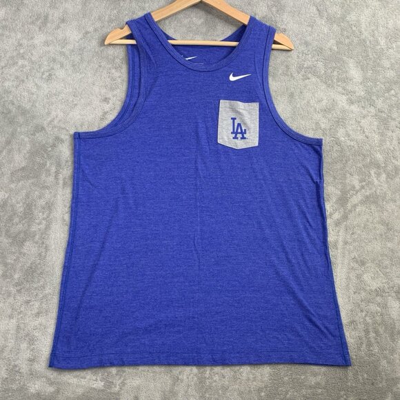Nike Shirt Mens Large Los Angeles Dodgers Tank Top Blue Baseball Pocket Tee MLB - Picture 1 of 6